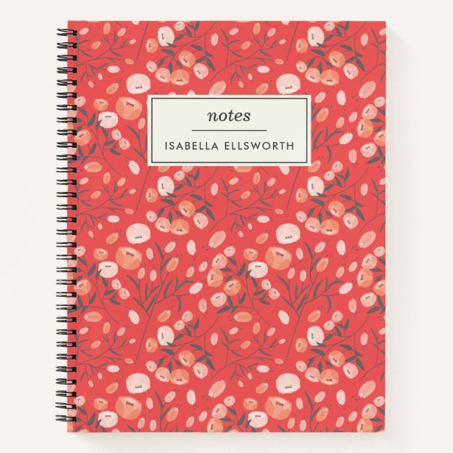 Cuaderno Naranja de patrones florales modernos y elegantes (Anverso)