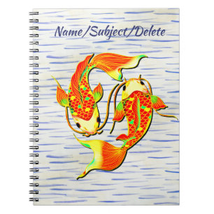 Cuaderno Naranja de pescado Koi Carp Green sobre el agua -