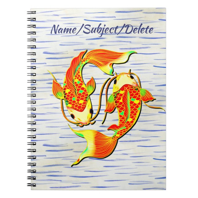 Cuaderno Naranja de pescado Koi Carp Green sobre el agua -  (Frente)