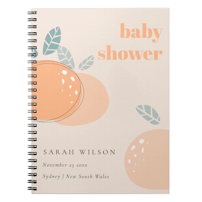 Cuaderno Naranja de Rubor Cute Peach Fruity Bold Baby Showe (Frente)