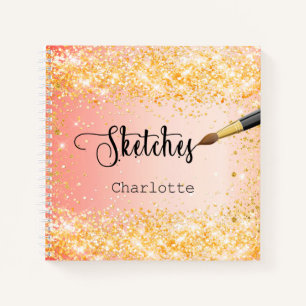 Cuaderno Naranja de Sketchbook pintura purpurina de oro