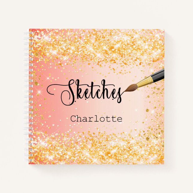 Cuaderno Naranja de Sketchbook pintura purpurina de oro (Anverso)