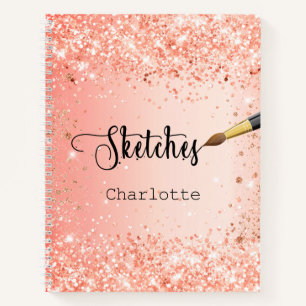 Cuaderno Naranja de Sketchbook rosa purpurina de oro pintur