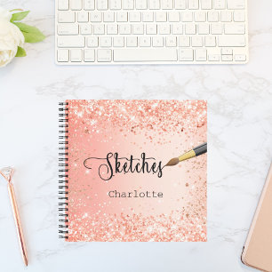 Cuaderno Naranja de Sketchbook rosa purpurina de oro pintur