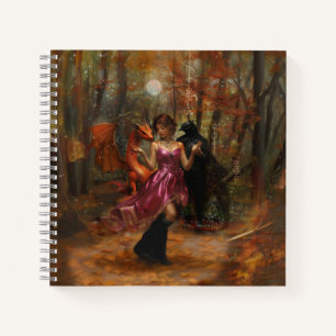 Cuaderno Naranja Dragon Raven Occult Dark Witchy AI Art
