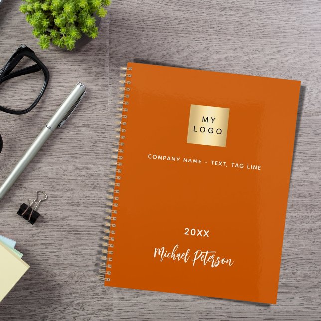 Cuaderno Naranja elegante quemado con logotipo de negocios (Subido por el creador)