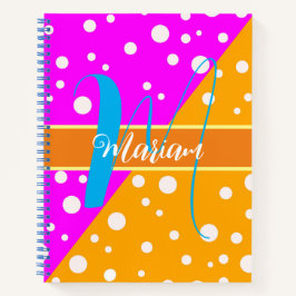 Cuaderno Naranja estético brillante y nombre rosado monogra
