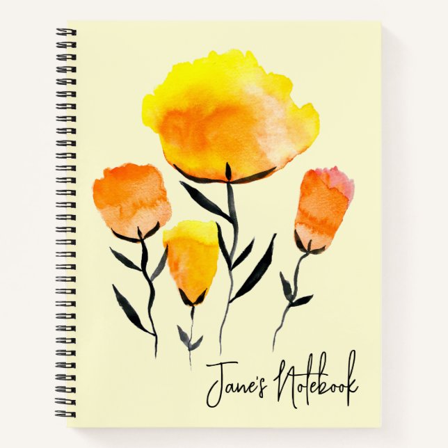 Cuaderno Naranja feliz y flores amarillas (Anverso)