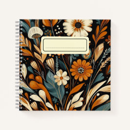 Cuaderno Naranja Flor silvestre y pájaro - Arte folclórico