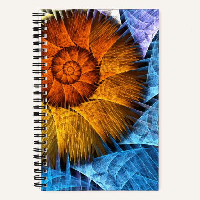 Cuaderno Naranja floral Azul amarillo abstracto arte (Anverso)