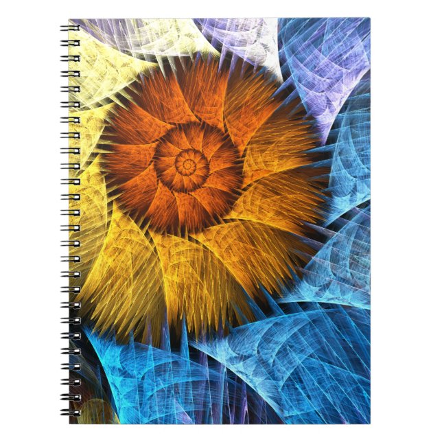 Cuaderno Naranja floral Azul amarillo abstracto arte (Frente)