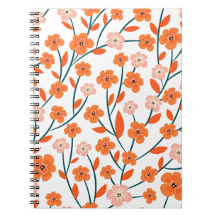 Cuaderno Naranja floral Pastel blanco sin soldadura