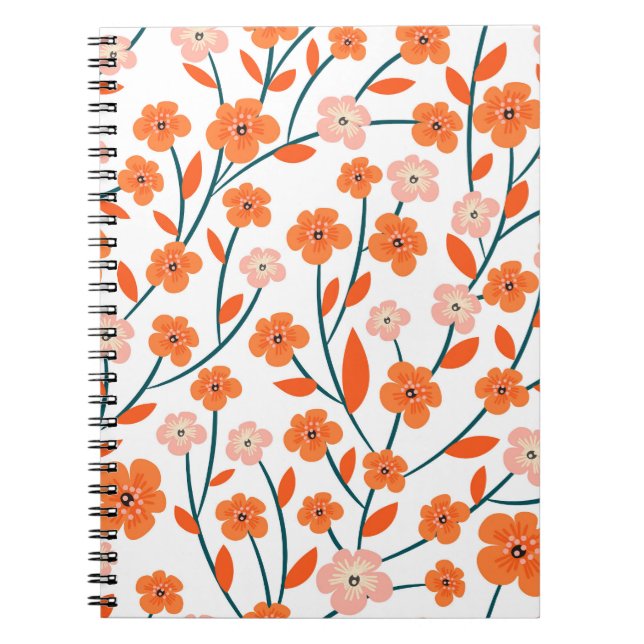 Cuaderno Naranja floral Pastel blanco sin soldadura (Frente)