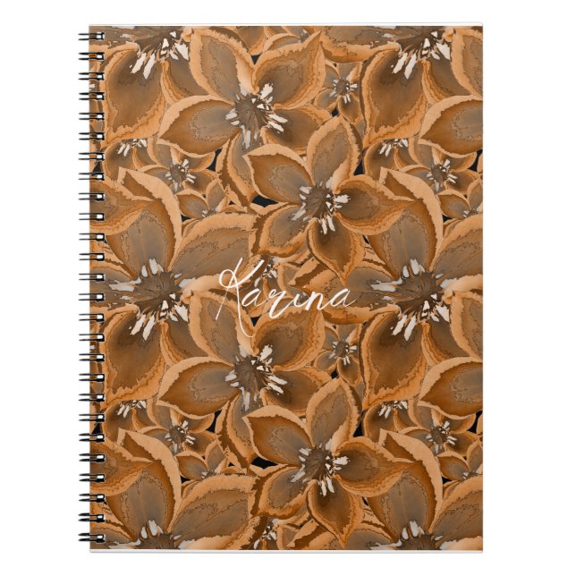 Cuaderno Naranja, flores de color gris de agua. (Frente)