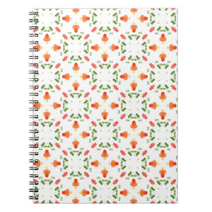 Cuaderno Naranja flores patrón de hojas verdes