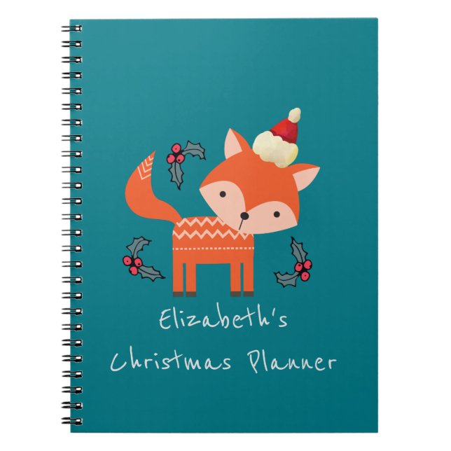 Cuaderno Naranja Fox En Santa Hat Navidades Planes Personal (Frente)