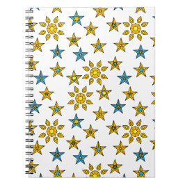 Cuaderno Naranja Galaxia y patrón de gemas de sol azul y es