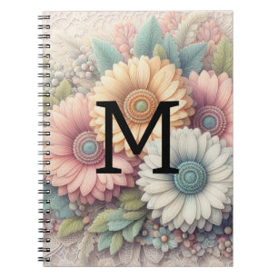 Cuaderno Naranja gerbera daisises de encaje floral rosa mon