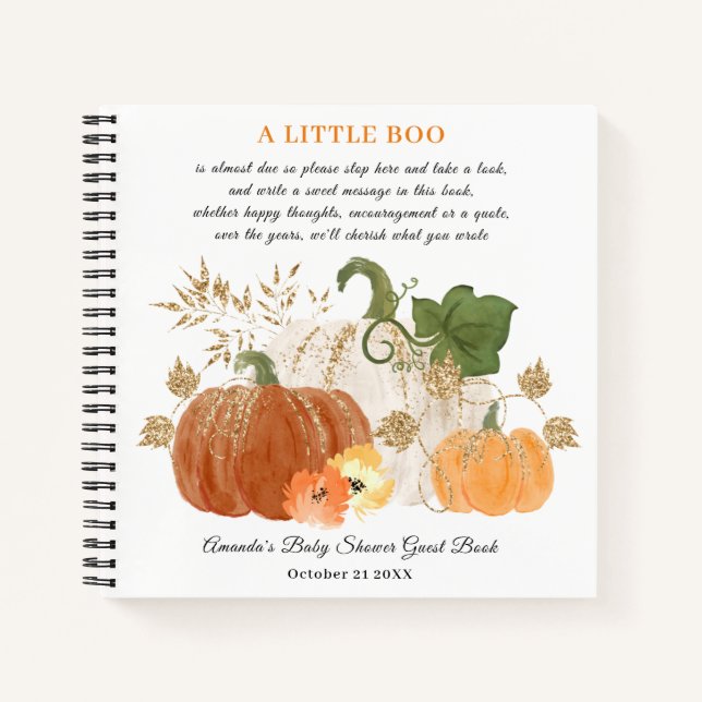Cuaderno Naranja Gold Halloween Fall Baby Shower Guestbook (Anverso)