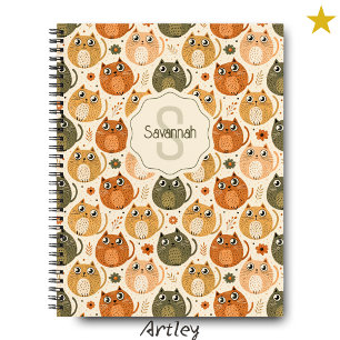 Cuaderno Naranja Gris Monograma de nombre de gatos gordos l