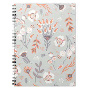 Cuaderno Naranja Gris Pastel Floral: Elegancia Vintage