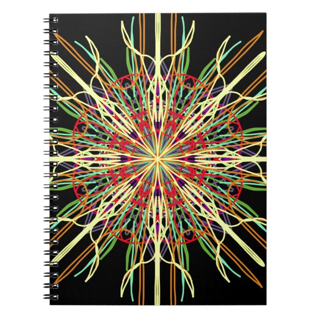 Cuaderno Naranja Kaleidoscope flor azul verde negro amarill (Frente)