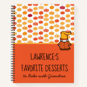 Cuaderno Naranja lindo Kawaii Patrón de calabaza receta par
