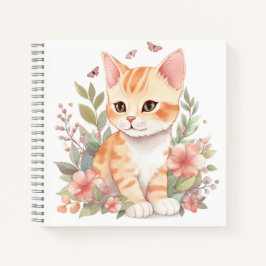 Cuaderno Naranja lindo Tabby Gatito con flores de primavera