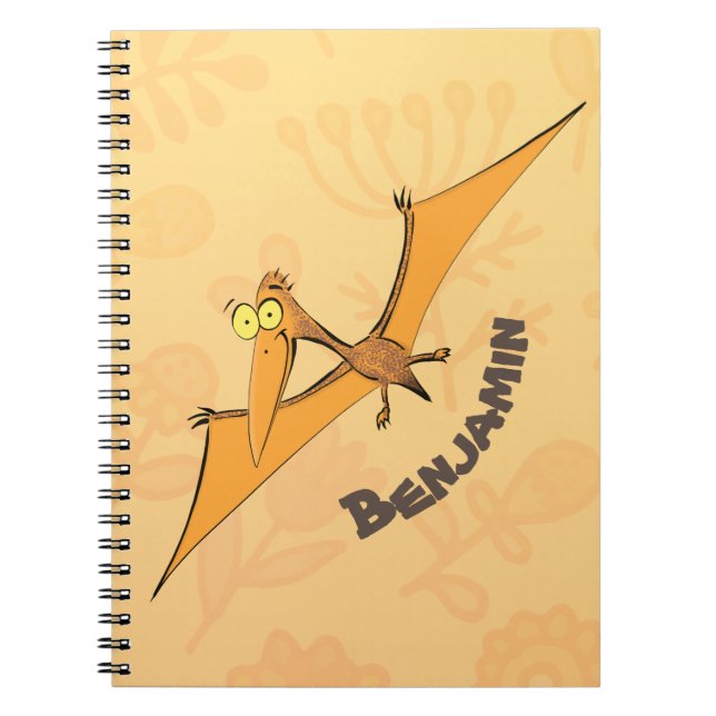 Cuaderno Naranja lindo y gracioso personalizado pterodáctil (Frente)