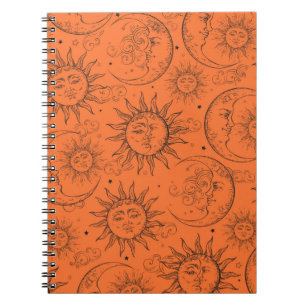Cuaderno Naranja Magia Vintage Celestial Sun Moon Stars