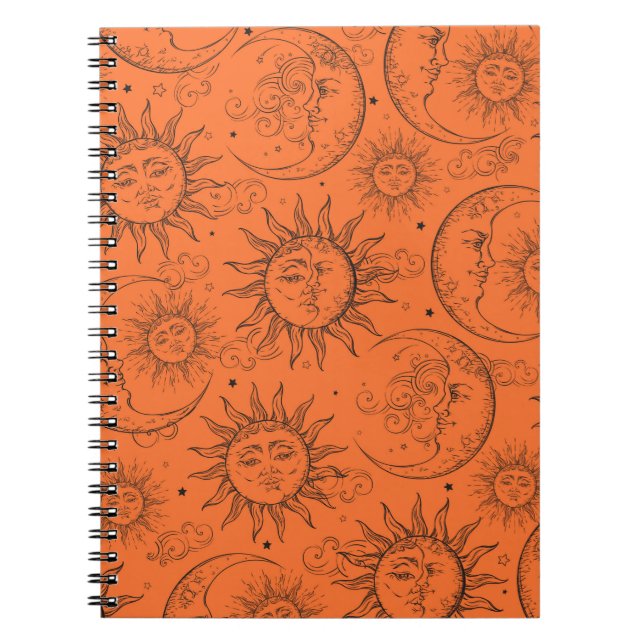 Cuaderno Naranja Magia Vintage Celestial Sun Moon Stars (Frente)