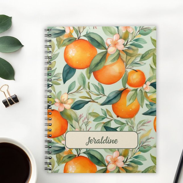 Cuaderno Naranja Mandarina Aquarela Vintage (personalized watercolor tangerine notebook
)