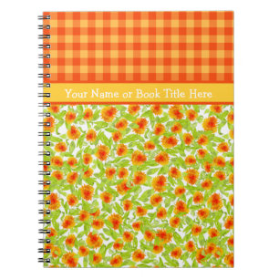 Cuaderno Naranja Marigolds y Check Gingham Spiral Notebook