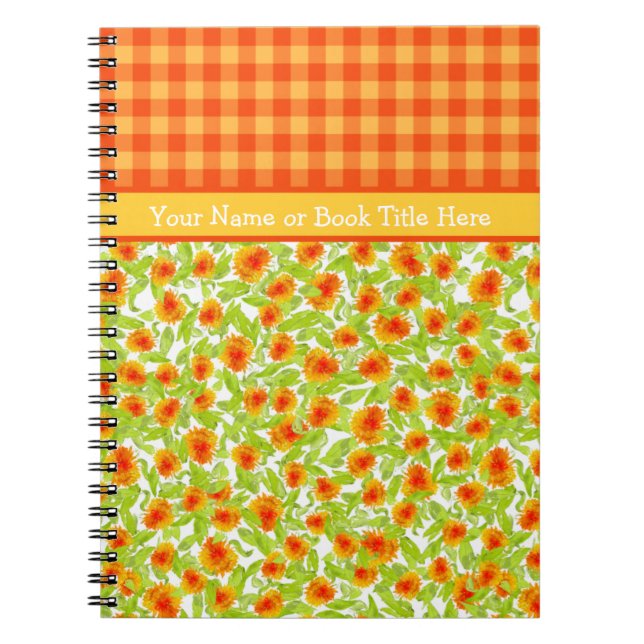 Cuaderno Naranja Marigolds y Check Gingham Spiral Notebook (Frente)
