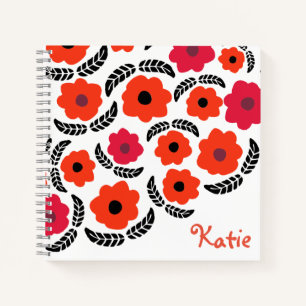 Cuaderno Naranja moderno y floral roja personalizada
