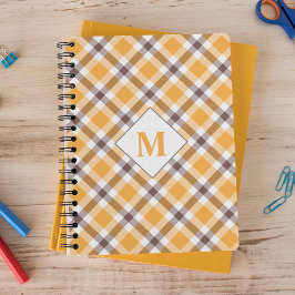 Cuaderno Naranja Monogramado Moderno Trazado Tartán Patrón