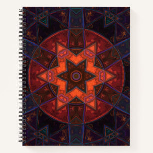 Cuaderno Naranja morado de flores Mosaic Kaleidoscope y azu