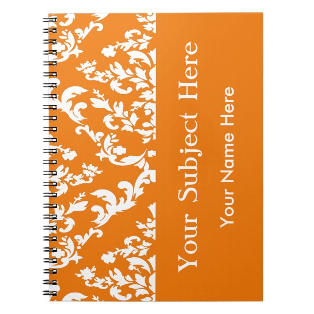 Cuaderno Naranja negrita Damasco de Mod con texto personali (Frente)