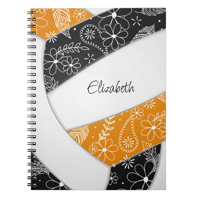 Cuaderno naranja negro boho chicas deportivos voleibol (Frente)