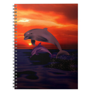 Cuaderno Naranja oceánica de delfines saltando náuticos