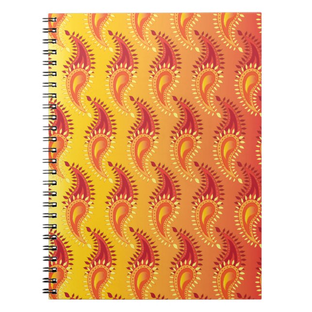 Cuaderno Naranja oriental Doble llama Patrón Paisley persa (Frente)