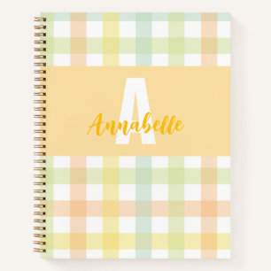 Cuaderno Naranja Pastel azul amarillo verde Monograma Gingh