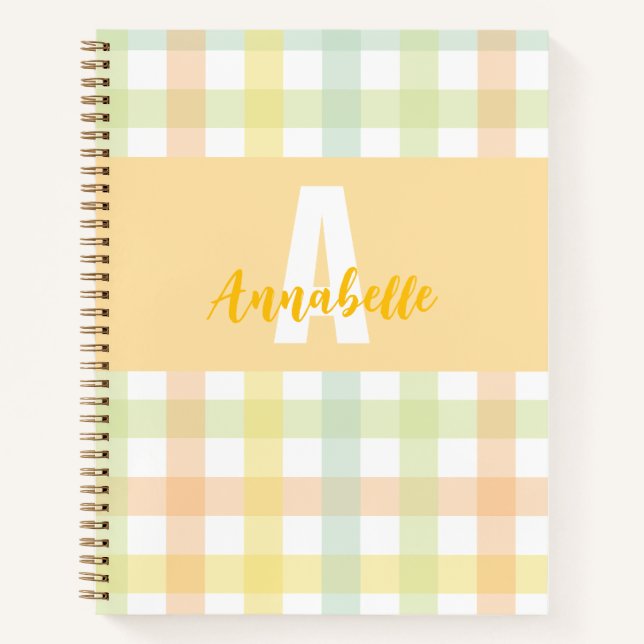 Cuaderno Naranja Pastel azul amarillo verde Monograma Gingh (Anverso)