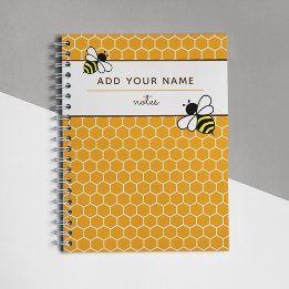 Cuaderno Naranja Patrón de abejas de Honeycomb Nombre Monog