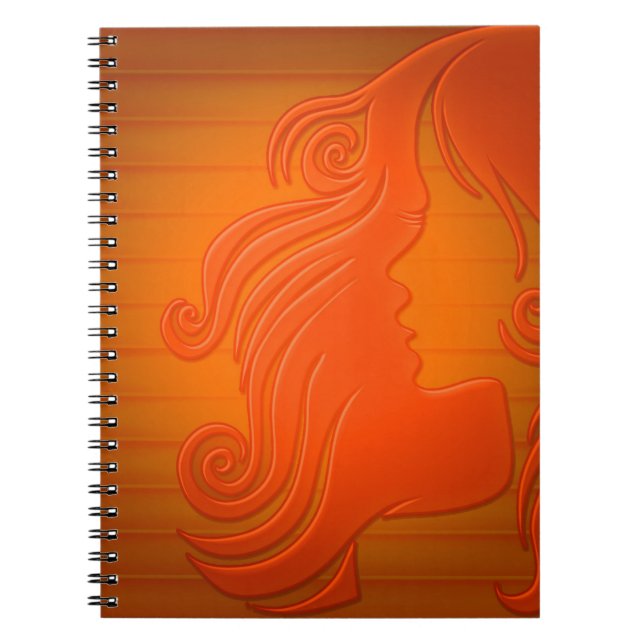 Cuaderno Naranja  personalizada Mujer de oro enfrenta el pe (Frente)