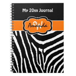 Cuaderno Naranja personalizado Black White Zebra Journal 2