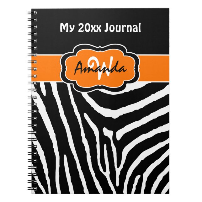 Cuaderno Naranja personalizado Black White Zebra Journal 2 (Frente)
