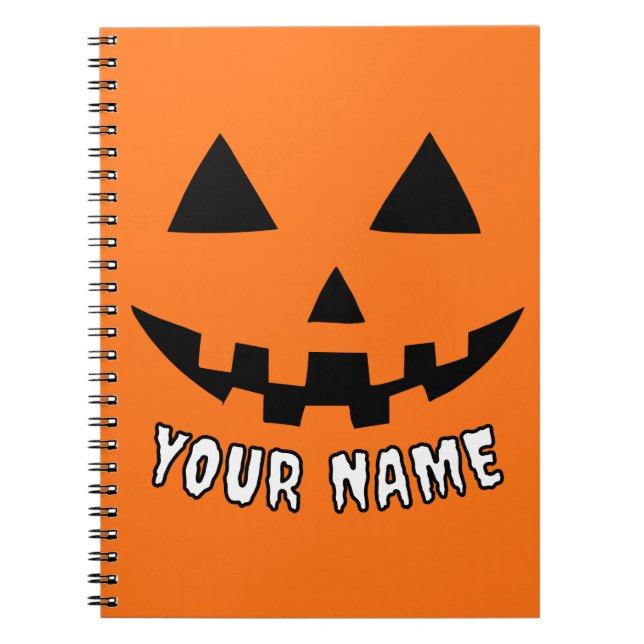 Cuaderno Naranja personalizado Calabaza Halloween su nombre (Frente)