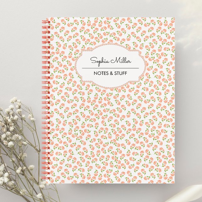 Cuaderno Naranja Personalizado de Coqueta Floral Espiral Pe (Subido por el creador)