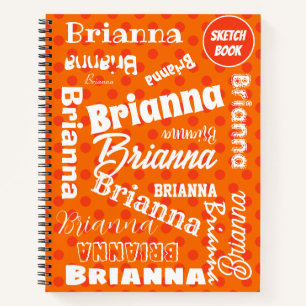 Cuaderno Naranja Polka Dotado, Nombre Personalizado, Arte D